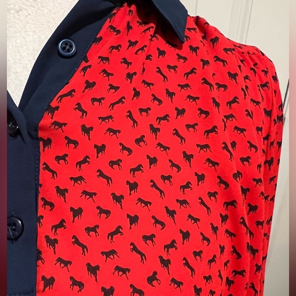 Free People Women's Sz Medium Top Blouse Red Blue Horse Equestrian Theme Boho - Picture 4 of 13